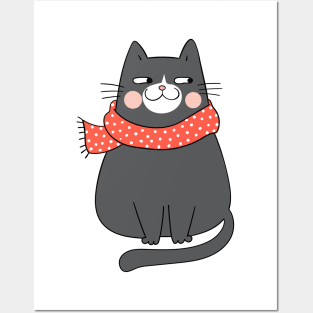 Cute Christmas Cat Design Posters and Art